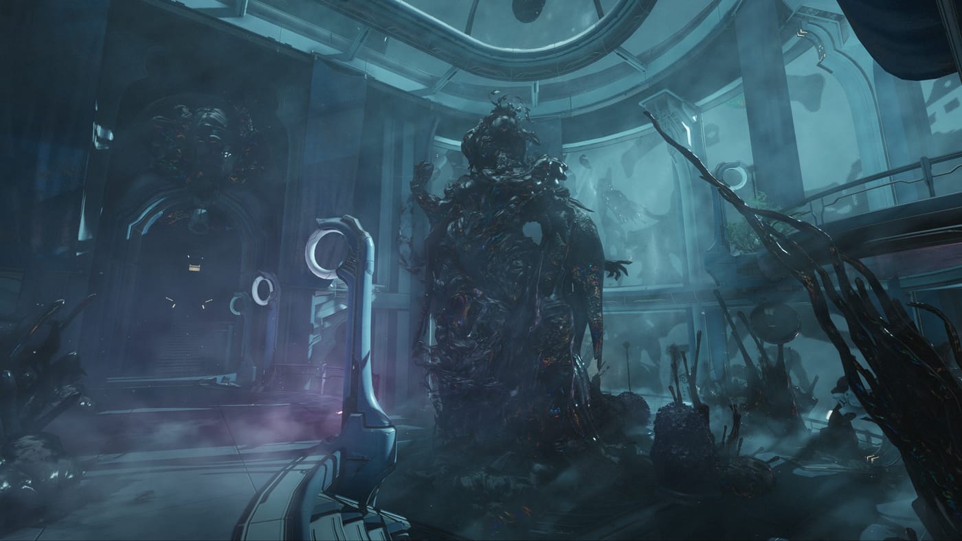 Warframe squad chat and Archimedea mission board showing ETA and EDA terms