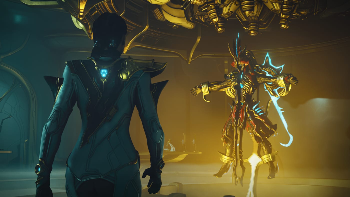 Warframe health and Overguard bars during a high-level Steel Path mission
